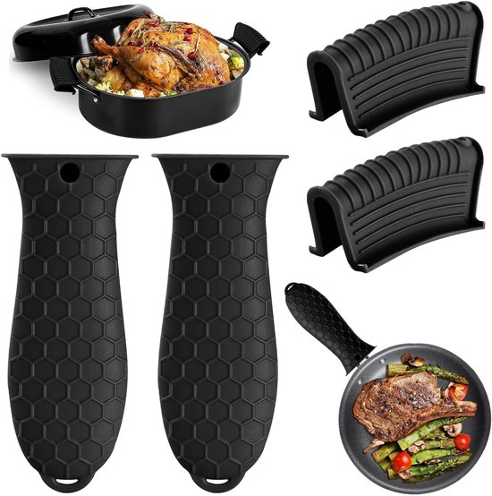 4er-pack Silikon-griffschoner Griffschutz Für Gusseisenpfannen Hitzebeständig Rutschfester Griffschutz Für Gusseisenpfannen Küchenutensilien Schwarz