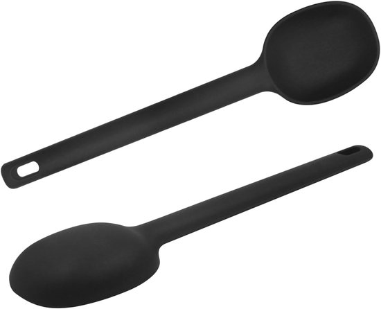 Küchenutensilien Aus Silikon Set Mit 2 Servierlöffeln Aus Kunststoff Große Schwarze Servierlöffel Zum Zubereiten Von Bisque Gemüsesalaten Und Zum