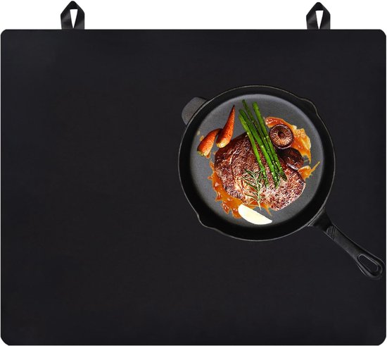 Schutzmatte Für Induktionskochfelder - 61,5 X 53 Cm - Mit 2 Haken - Silikonmatte Für Induktionskochfelder (schwarz).
