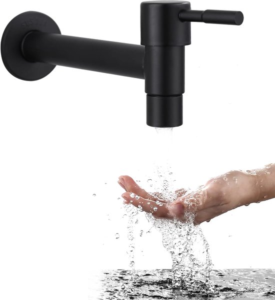 Schwarzer Edelstahl Einhebelmischer Für Kaltwasser Wasserhahn Brausehahn Waschmaschinenhahn Hebelbedienung Schwarz Wandarmatur Außenarmatur Badez