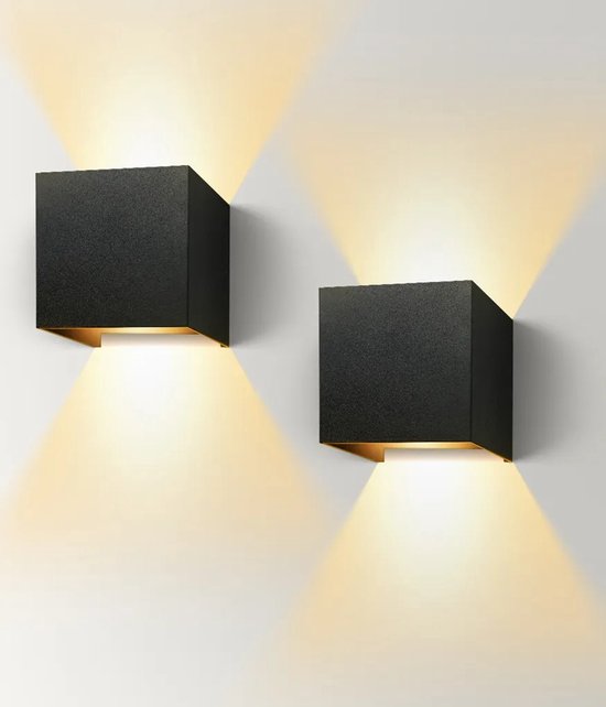 Zweiteiliges Wandleuchten-set Für Den Innen- Und Außenbereich, 12w Led Ip65 Wasserdichte Moderne Wandleuchte, Warmweiße Außenleuchte, Schwarz.
