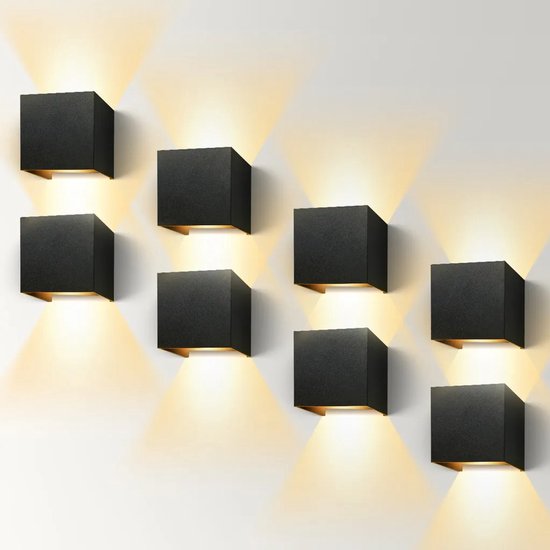 8-teiliges Set Für Innen- Und Außenwandleuchten, 6w Led Ip65 Wasserdichte Moderne Wandleuchte, Einstellbarer Abstrahlwinkel, Warmes Licht, Schwarz.