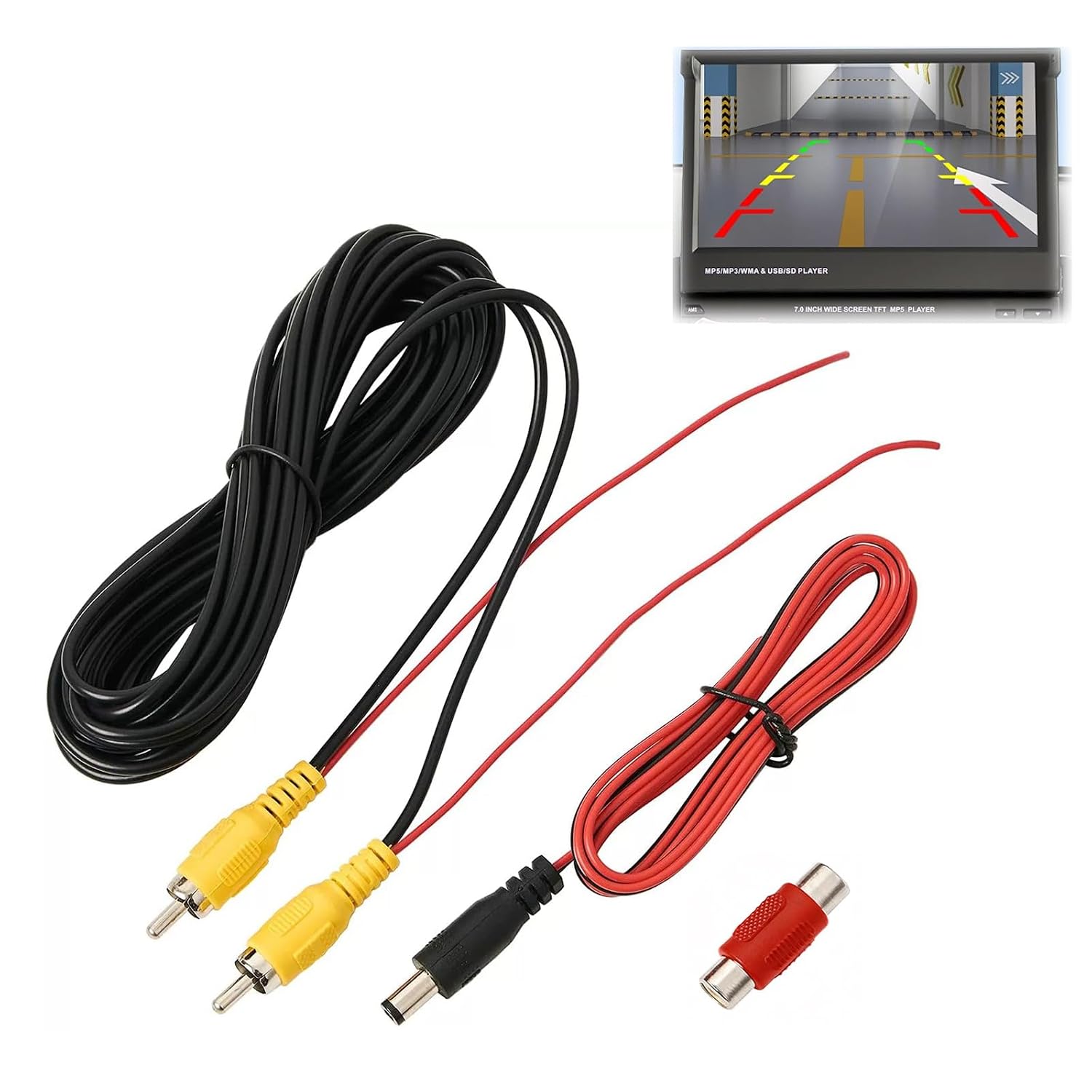 M Verlängerungskabel Für Rückfahrkamera-video, Rca-videokabel Für Rückfahrkamera, Av-doppelt Geschirmt, Mit 1 M Dc-kabel Und Rca-adapter Zum Anschluss An Einen Fahrzeugmonitor Und Eine Kamera