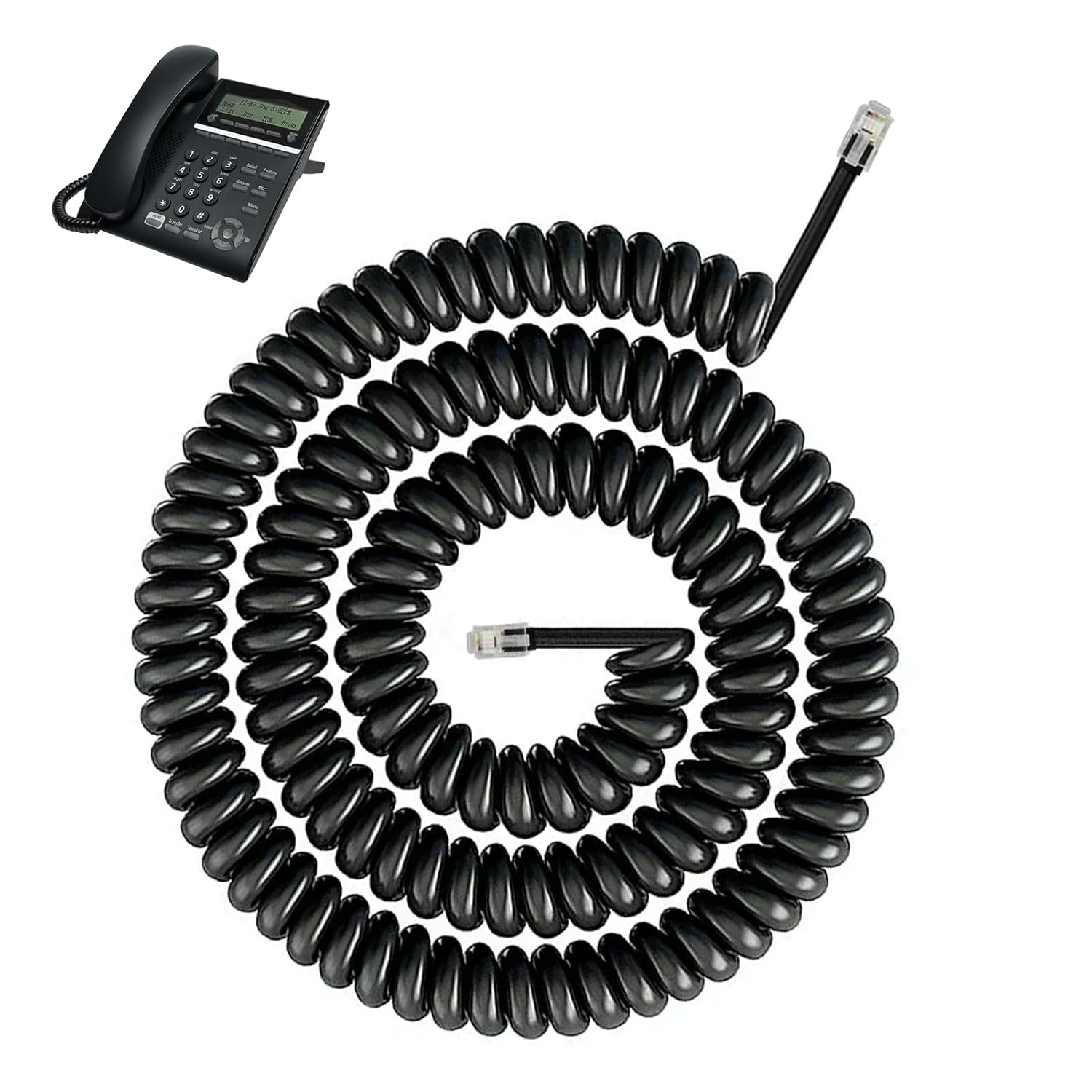 M Spiralkabel, Flexibel Und Ausziehbar, Rj9-auf-rj9-kabel, Festnetztelefonkabel, Robust Und Langlebig, Geeignet Für Verschiedene Telefonmodelle, Schwarz