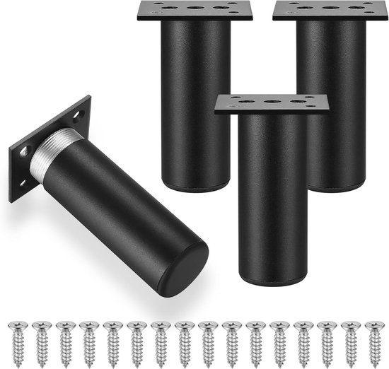 Möbelfüße – 4 Stück – 15 Cm – Schrankfüße – Möbelfüße Für Stühle, Tische, Schränke, Schreibtische, Regale, Sofas – Füße Mit Schrauben (schwarz)