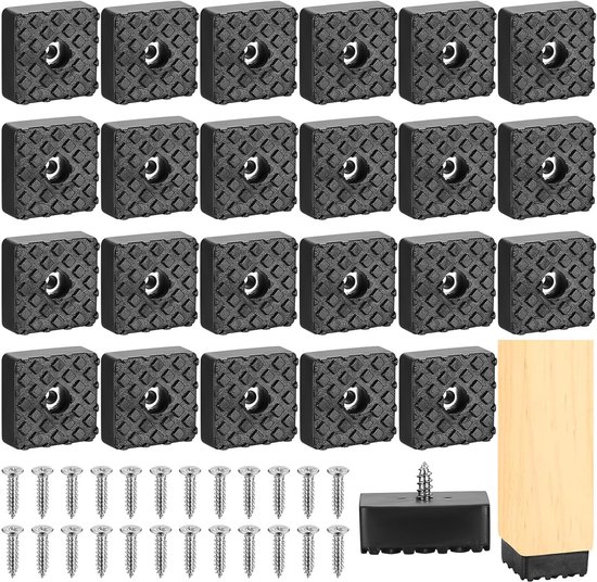 24 Stück Anschraubbare Gummifüße, Schwarze Möbelfüße, Gummipuffer Für Möbelfüße, Quadratische Fußkappen Für Gartenstühle, Rutschfeste Möbel