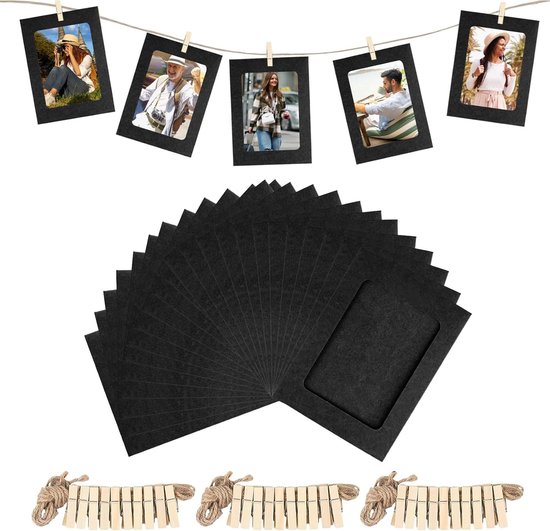 30er-pack Papierfotorahmen Schwarz Karton Kraftpapier-fotorahmen 6 X 4 5 Zoll 15 2 X 11 4 Cm Fotogirlande Zum Aufhängen Mit Holzklammern Und 4,5 Zoll