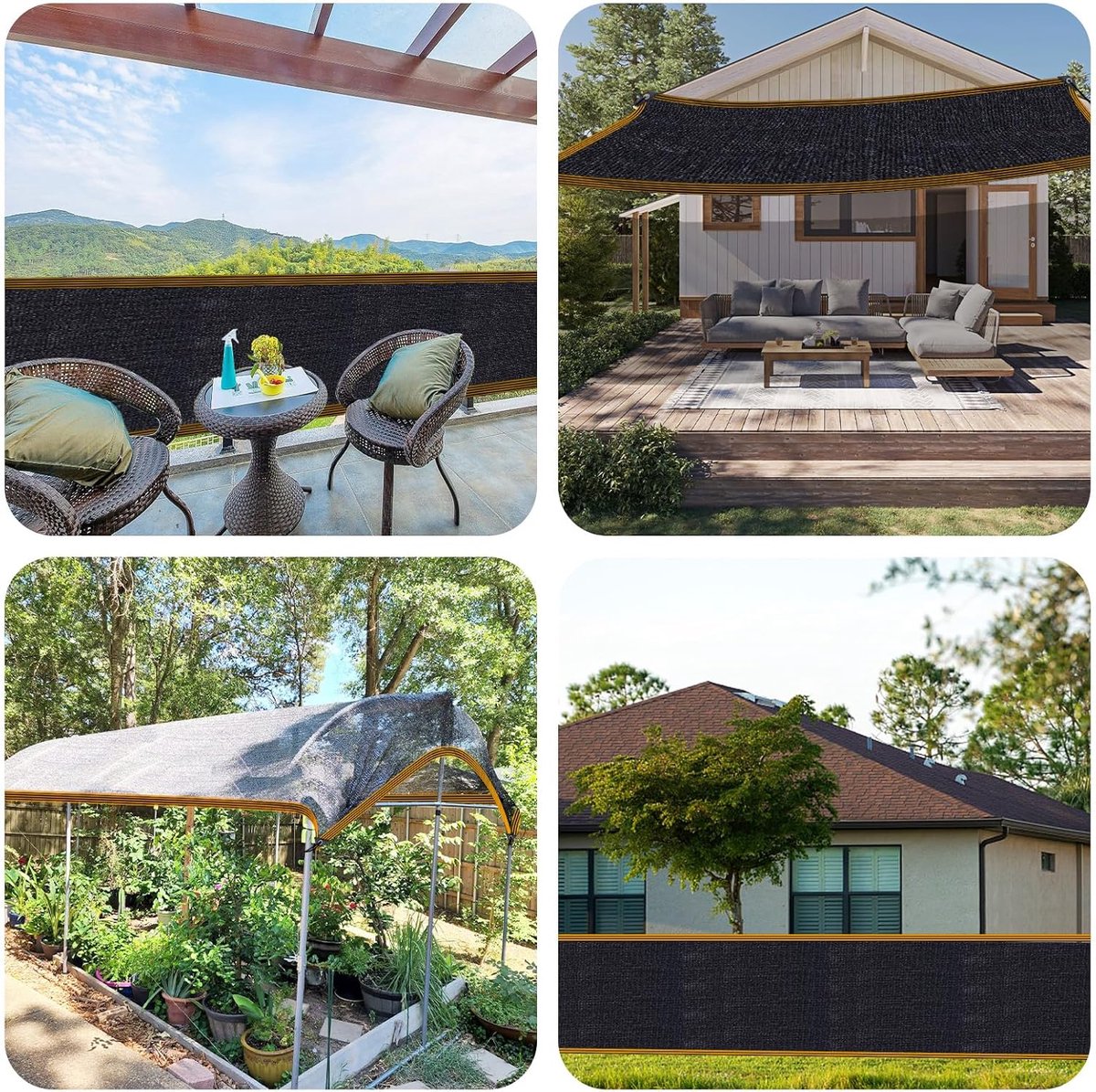 Schattiergewebe – Sonnenschutzgewebe – 3 X 5 M Strapazierfähiges Netzgewebe Mit Ösen Und Verstärkten Kanten – Für Gewächshauspflanzen, Garten, Pergola, Terrasse, Rasen – Schwarz