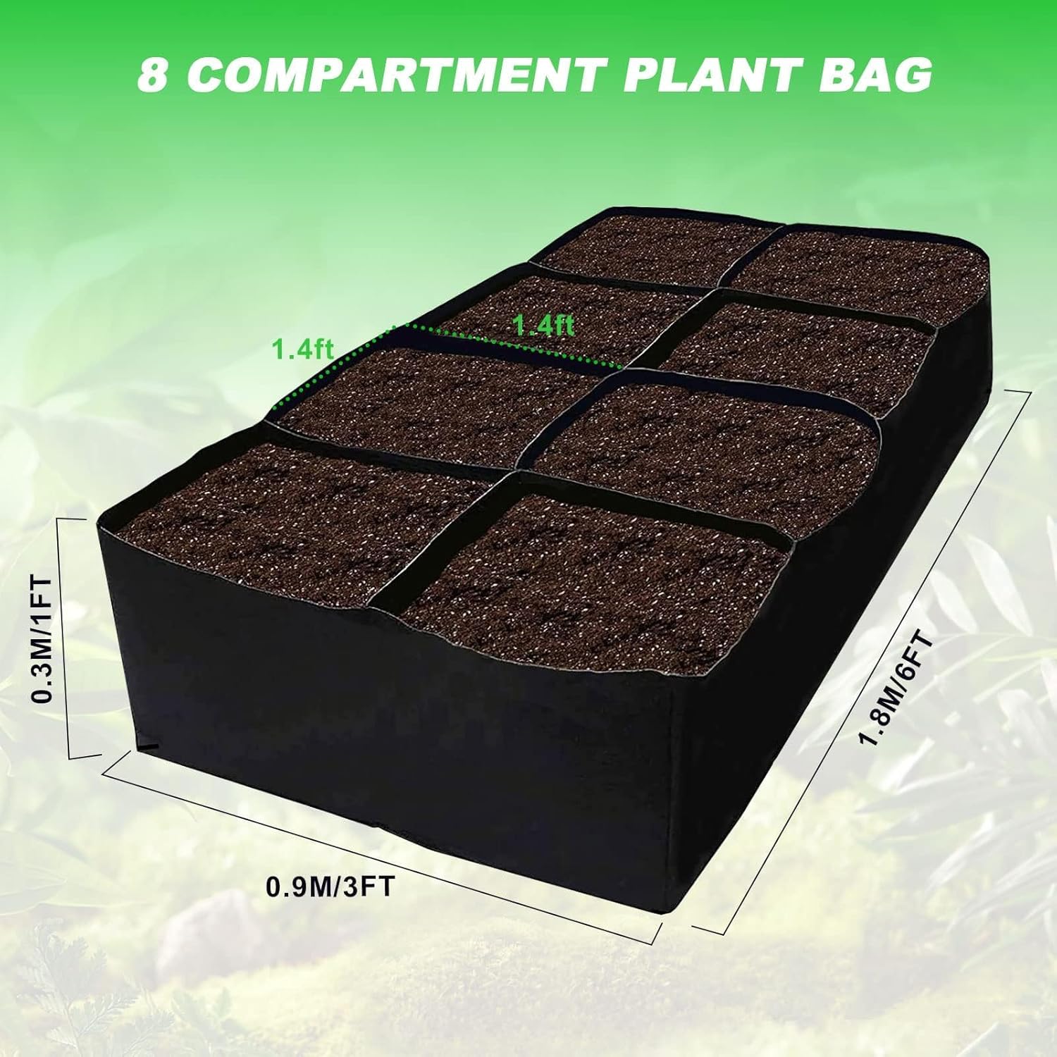 Pflanzsäcke Aus Vliesstoff, Indoor-gemüsegarten Mit 8 Unterteilten Fächern, Atmungsaktiver Rechteckiger/quadratischer Gemüsegarten Für Kartoffeln, Tomaten, Gemüse Und Obst, 128 Gallonen (ca. 485 Liter