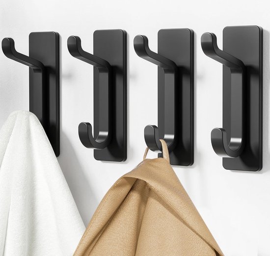 Wandhaken Für Jacken Und Handtücher: Klebehaken Für Türen Mit 6 Kg Tragkraft, Schwarz, 4 Stück