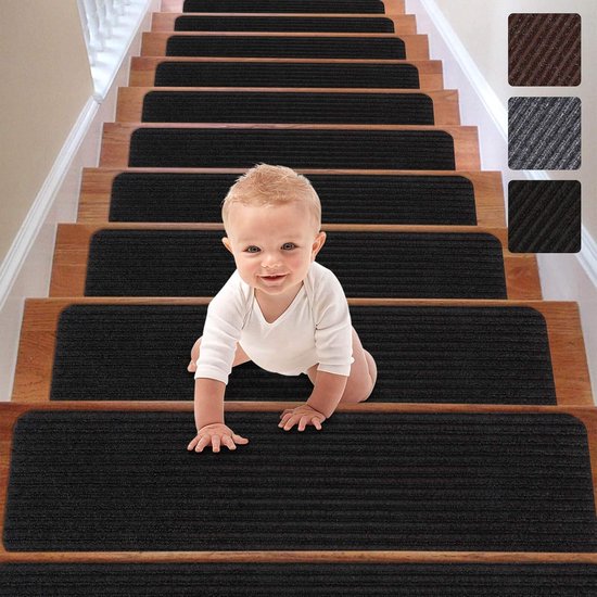 Rutschfeste Spielfeldmatten Für Holztreppen – 15 Stück (8" X 30") Schwarze Treppenmatten, Sicher Für Kinder Und Hunde