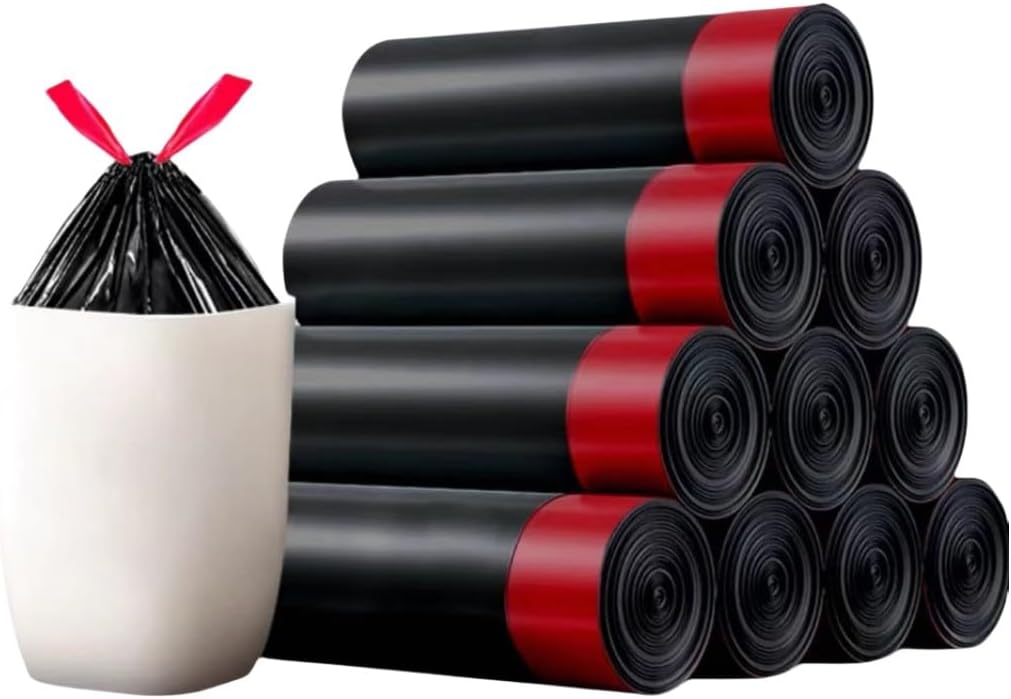 Packung Mit 75 Auslaufsicheren Müllbeuteln Mit Kordelzug Für Küche Und Toilette, Schwarz, 20 L (75)