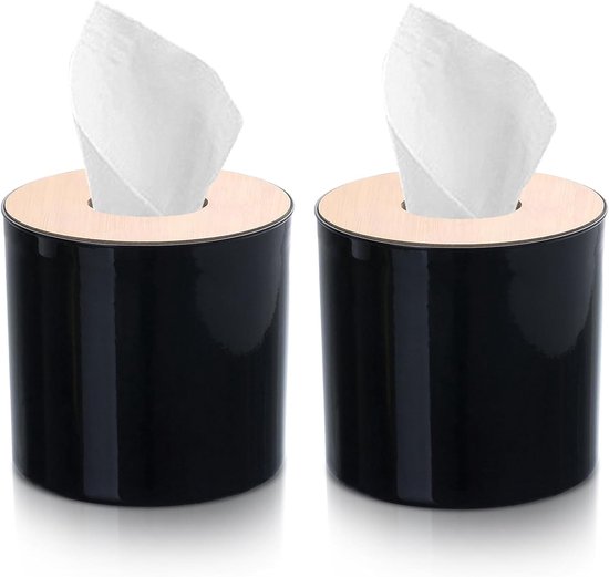 Set Mit 2 Toilettenpapierhaltern, Toilettenpapierhalter Mit Deckel, Runder Toilettenpapierhalter, Toilettenpapierhalter Aus Holz Für Bad Und Küche (schwarz)