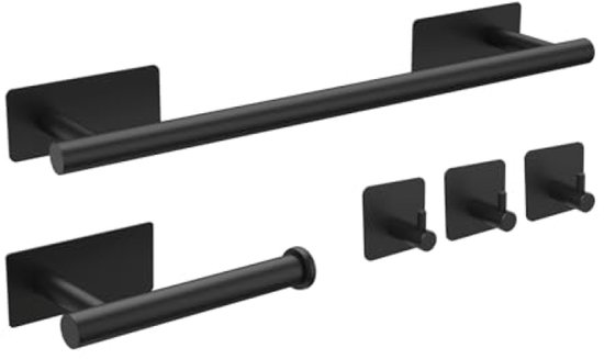 5-teiliges Badezimmer-accessoire-set In Schwarz – Handtuchhalter, Toilettenpapierhalter Und Wandhaken