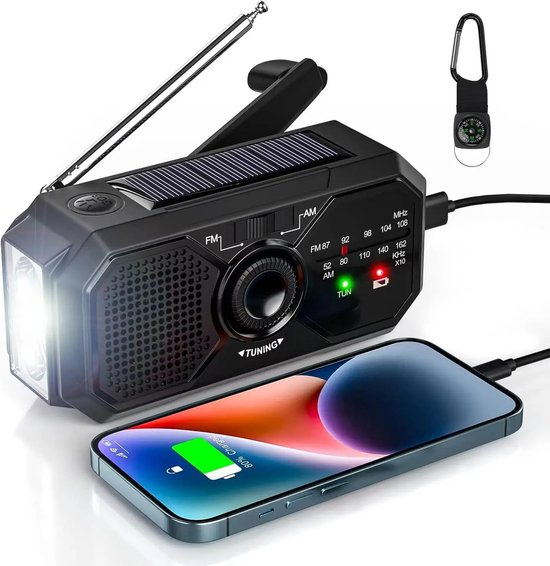 Solarbetriebenes Notfallradio Mit Kurbelantrieb Und Akku – Usb-handyladegerät – Solar-powerbank – Taschenlampe – Schwarz