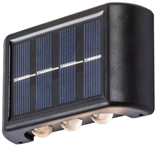 Zwei Solarbetriebene Lampen, 1,2 W, 3000 K, Schwarz, Warmweißes Licht.