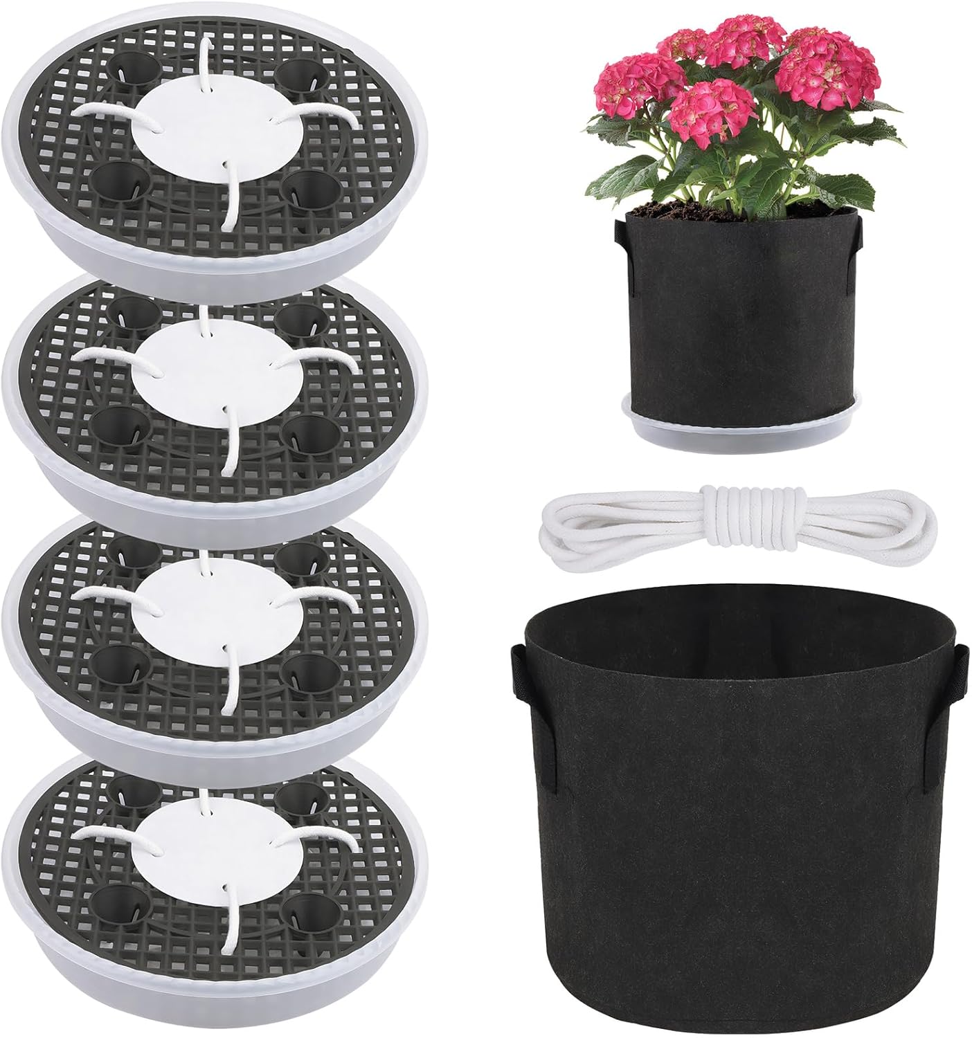 Set Mit 4 Selbstbewässernden Stoff-topfuntersetzern, 32 Cm Selbstbewässernden Blumentopf-untersetzern, Runden Bewässerungsscheiben Mit Baumwollseil Für 5-gallonen-stofftöpfe