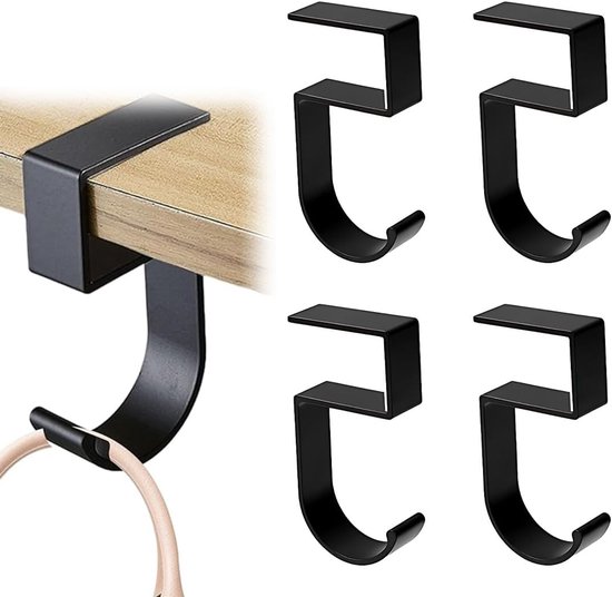 Haken-set – Tischhaken – Taschenaufhänger – Rutschfeste Unterseite – 4-teilig – Schwarz
