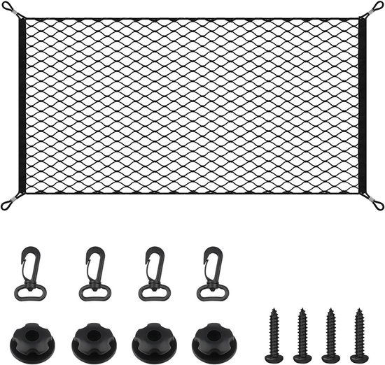 Gepäcknetz Fürs Auto – Spannsystem Für Sicheres Beladen – Doppelte Kantenverstärkung – 110 X 60 Cm – Schwarz