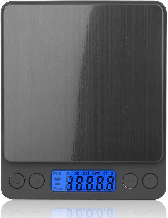 Digitale Küchenwaage – Präzisionswaage – Genaues Wiegen – Genauigkeit: 0,1 Gramm – Tragkraft: 3 Kg – Schwarz