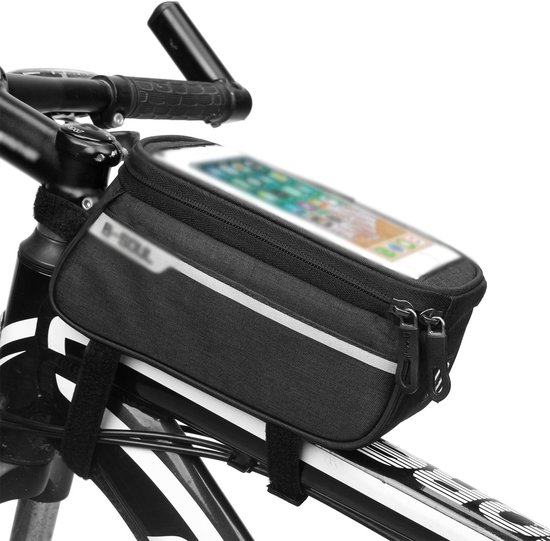 Rahmentasche Fürs Oberrohr – Fahrradtasche Mit Smartphone – Transparenter Touchscreen – 2 Liter Fassungsvermögen – Schwarz