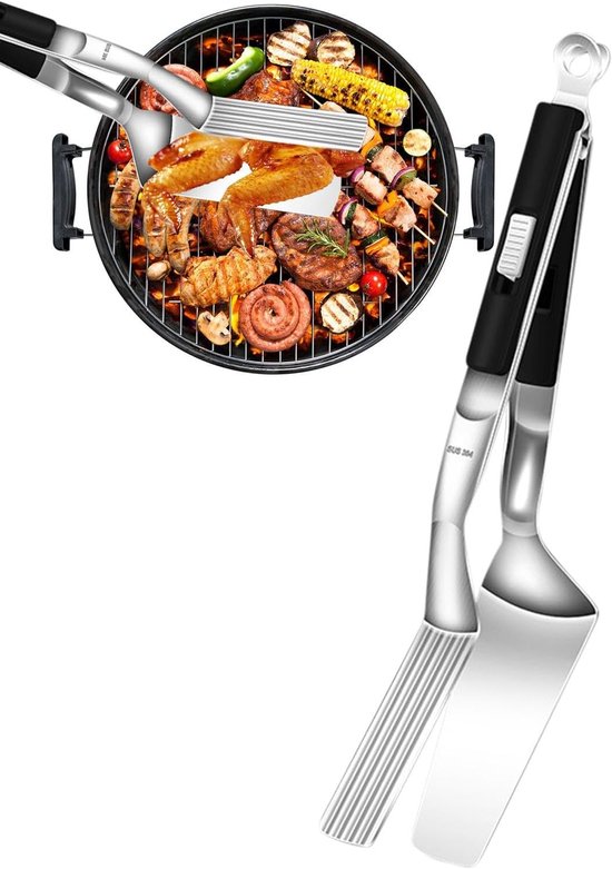 Grillzange Mit Wendefunktion – Grillwender – Vergrößerte Wendefläche – 298 Cm – Schwarz