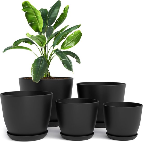Pflanzgefäße Aus Kunststoff – Moderne Dekotöpfe – 5er-set – Schwarz – Für Den Innenbereich
