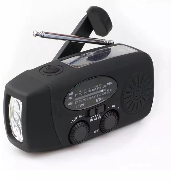 Tragbares Radio – Notfallradio – Kurbelradio – Taschenlampe – Solarradio – 2000 Mah – Kunststoff – Schwarz
