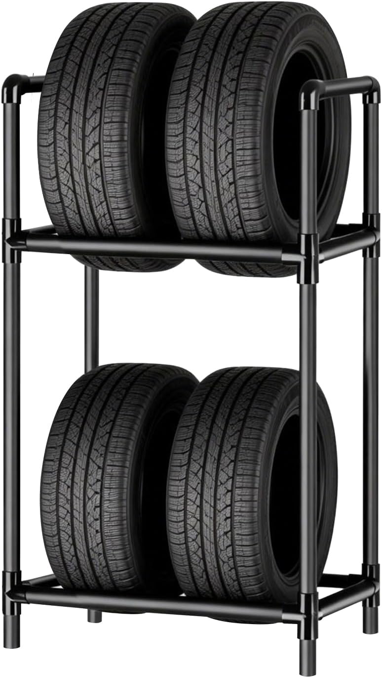 Reifenregal Für 4 Reifen, Höhenverstellbares Reifenregal Stabiler Stahlrahmen, Aufbewahrungsregal Für Garage & Werkstatt (57,2 X 37,3 X 114,6 Cm)