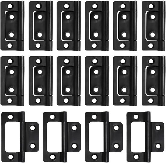 Packung Mit 16 Kleinen Flachen Türscharnieren - Faltbares 360° Drehbares Scharnier Für Holztüren - Fenster - Schränke - 77 X 35 Mm (schwarz)