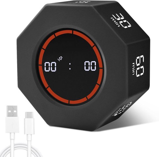Digitaler Kipptimer Mit Schwerkraftfunktion 3 Lautstärkestufen Led-anzeige 800 Mah Schwarz 7 Voreingestellte Zeitgruppen Geeignet Zum Kochen Und