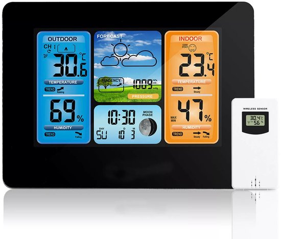 Drahtlose Wetterstation – Für Drinnen Und Draußen – Led-sensor – Schwarz