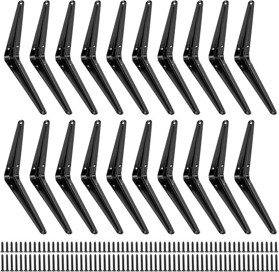 Set Mit 20 Wandregalhalterungen – 150 X 200 Mm – Robuste Halterungen – Schwarz – Metall – 90°-winkel Mit Schrauben