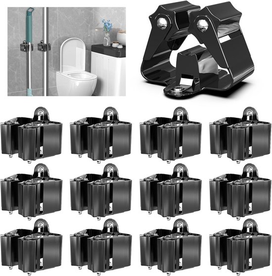 Wandbesenhalter – Werkzeughalter-organizer – Ordnungssystem Für Zuhause – Verstellbare Rollen – 12-teilig – Schwarz