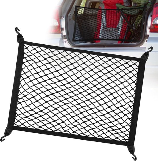 Kofferraumnetz – Gepäcknetz Fürs Auto – Sicherer Transport – Superelastisches Nylon – 100 X 80 Cm, Dehnbar – Schwarz