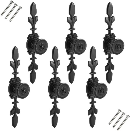 Schwarze Vintage-türgriffe Und Schrankknöpfe – 6 Stück Retro-griffe Für Möbel, Schubladen Und Schränke Mit Schrauben