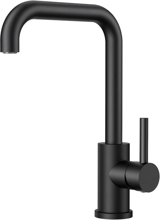 Schwarze Küchenarmatur, 360° Drehbare Edelstahl-küchenarmatur, L-förmig, Einhebelmischer, 1-loch-küchenarmatur