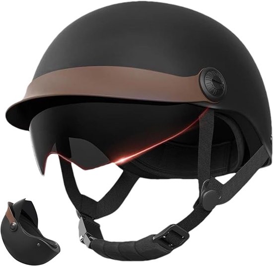 Jethelm Mit Visier Rollerhelm Mopedhelm Ideal Für Motorrad Roller Moped Modischer Helm Bequemer Motorradhelm Für Damen Und Herren Schwarz 54-62 62 Cm