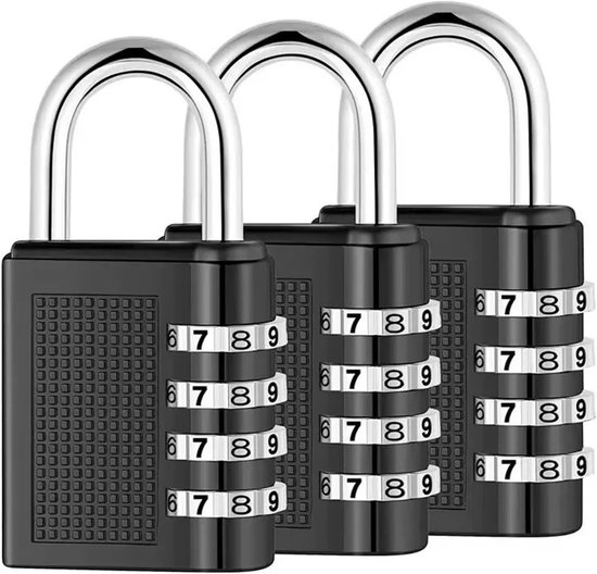3 Stück 4-stellige Zahlenschloss-vorhängeschlösser Aus Zinklegierung Für Gepäcksicherung, Außenbereich, Fitnessstudio Und Türen – Schwarz