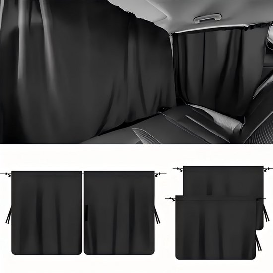 4-teiliges Set – Sonnenschutzblenden Für Autofenster – Sichtschutz – Abnehmbar – Trennvorhänge – Innenraumteiler – Geeignet Für Suvs Und Pkw – Schwarz