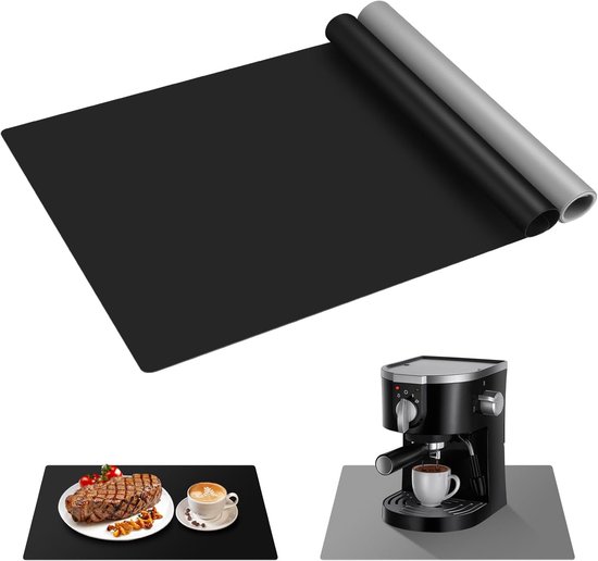 2-teilige Silikon-küchenmatte Arbeitsplattenschutz Hitzebeständige Matte 40 X 60 Cm Geeignet Für Heißluftfritteuse Und Kaffeemaschine Schwarz Grau