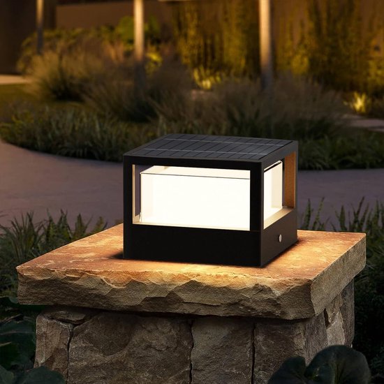 Solar-sockelleuchte Für Den Außenbereich Led-solar-gartenleuchte In Schwarz Ip65 Wasserdicht Aluminium-gartenbeleuchtung Wegebeleuchtung Warmweiß
