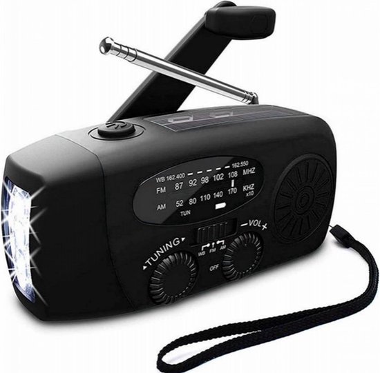 Tragbares Notfallradio Powerbank (2000 Mah) Taschenlampe Solarbetrieben Notfallset Kunststoff Schwarz
