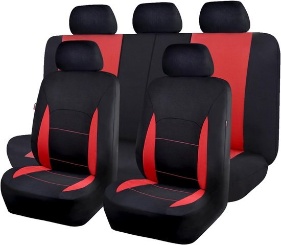 Autositzbezüge Mit Fliegendem Banner, Flaches Material, Universell Passend, Komplettset Kompatibel Mit Airbag, Schwarz Und Rot