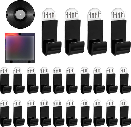 Schwarzer Wand-schallplattenhalter 24-teiliges Set Kein Bohren Erforderlich Selbstklebende Acryl-aufhänger Für Cds Karten Alben Und Zeitschriften