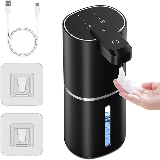 Seifenspender – Wandmontage, Automatischer Schaumseifenspender – 4 Geschwindigkeitsstufen – 380-ml-tank – Ipx5 – Schwarz