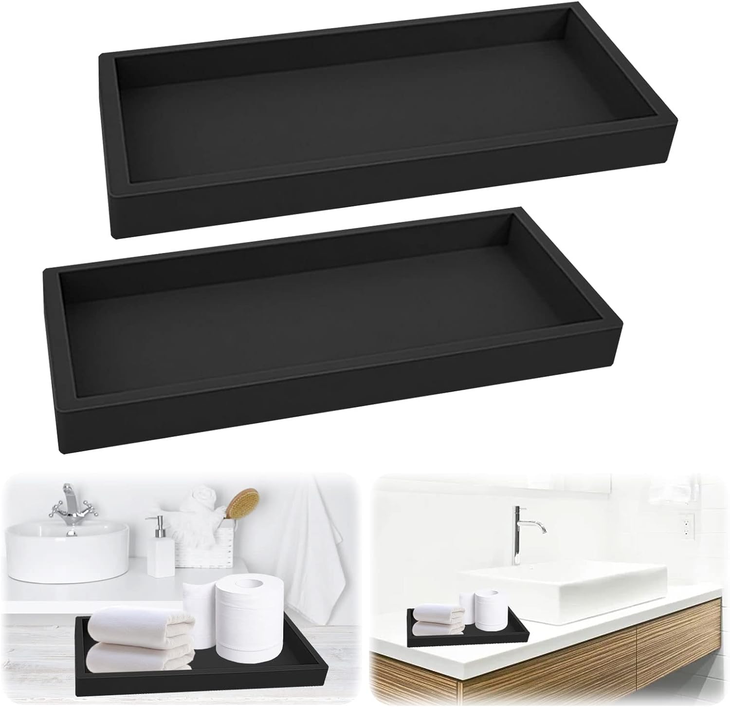 Set Mit 2 Aufbewahrungstabletts, Badezimmertablett, 30 X 12,5 Cm, Rechteckiges Dekoratives Silikontablett Für Küche Und Bad, Badezimmer-aufbewahrungstablett