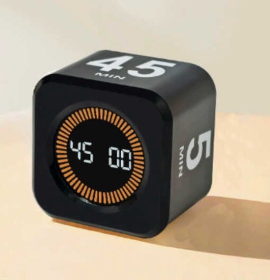 Würfelförmiger Visueller Timer – Pomodoro – 5/10/25/45 Min. – Schwarz