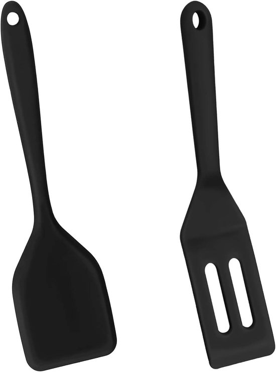 Mini-silikonspatel 2 Stück Antihaftbeschichtete Silikon-servierwender Kleine Spatel Für Die Küche Hitzebeständiger Keksspatel Mit Schlitzen Schwarz