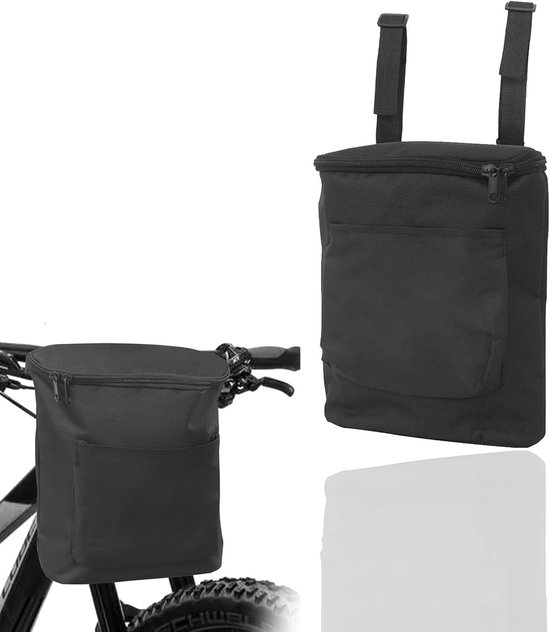 Set Mit 2 Schwarzen, Wasserdichten Fahrradtaschen Mit Reißverschluss – Universelle Lenkertaschen Mit Vordertasche Und Befestigungsgurten